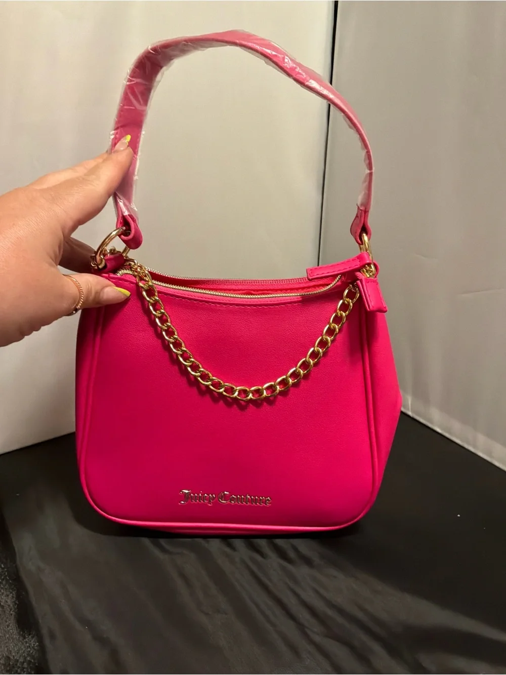 Juicy Couture Fuchsia Shoulder Bag with Gold Chain Accent